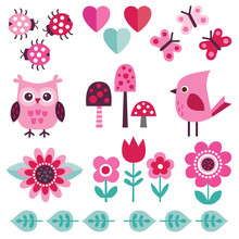 Cute Pink Design Elements For Girls