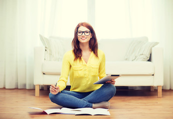 Poster - student with tablet pc computer and notebooks