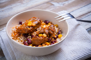 Mexican chicken bites with rice