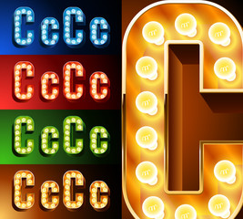 Realistic lamp board alphabet. Multicolored.  Letter c