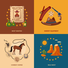 Canvas Print - Cowboy icons flat