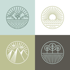 Wall Mural - Vector line badges with landscapes