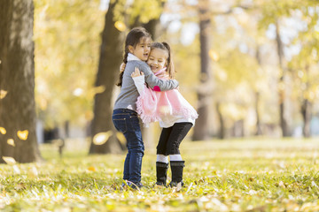 Canvas Print - Little girls in the autumn park