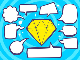 Wall Mural - Vector illustration of yellow diamond with speech comics bubbles