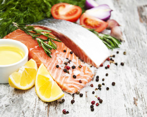 Wall Mural - portions of fresh salmon fillet