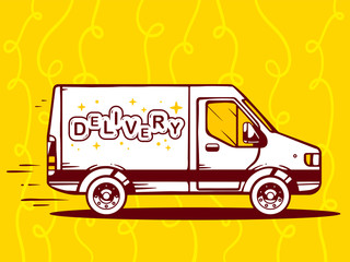 Wall Mural - Vector illustration of van free and fast delivery to customer on