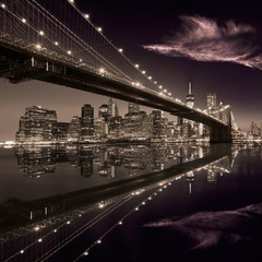 Poster - Brooklyn Bridge sunset New York Manhattan