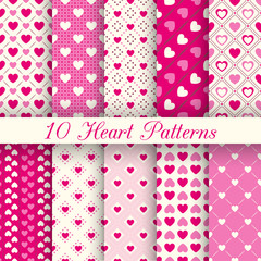Wall Mural - heart shape vector seamless patterns. black and white colors