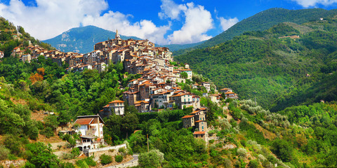 Sticker - Apricale  - beautiful medieval  hill top village .Liguria, Italy