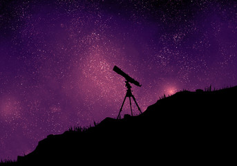 Wall Mural - Starry night with a silhouette of a telescope