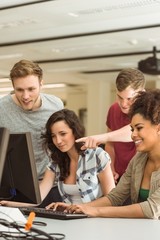 Wall Mural - classmates working together in the computer room