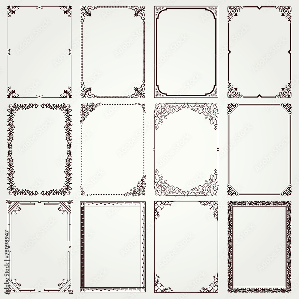 Decorative frames and borders A4 proportions set 4 - obrazy, fototapety, plakaty 