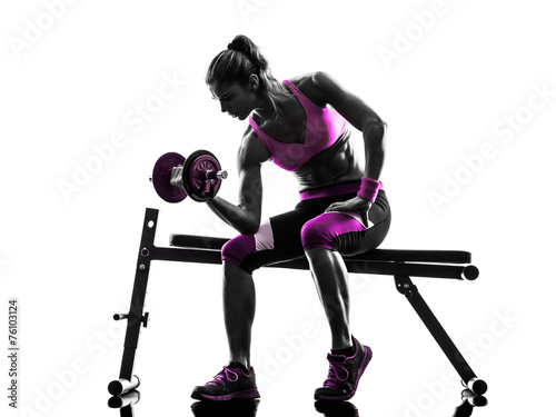 Fototapeta do kuchni woman fitness exercises weights body building silhouette