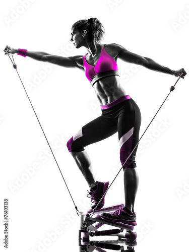 Fototapeta na wymiar woman fitness stepper resistance bands exercises silhouette