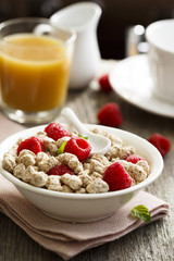 Sticker - Breakfast table with bran, berries and juice