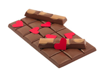 Chocolate bars and valentine isolated on white background