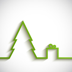 Wall Mural - Christmas tree with gift box in flat style on white background