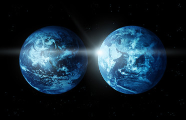 Wall Mural - planet earth two continent sun rising