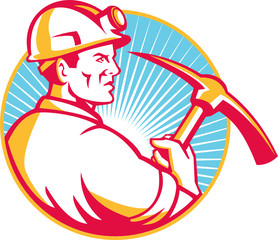 Sticker - Coal Miner With Pick Axe Side Retro