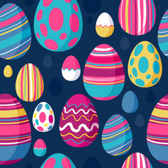 Wall Mural - Seamless colorful easter eggs pattern. Blue back.