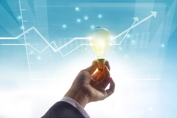 Poster - graph statistics higher past idea, light bulb symbol concept