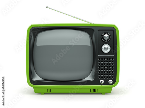 Fototapeta na szkło Zielony retro TV na białym tle