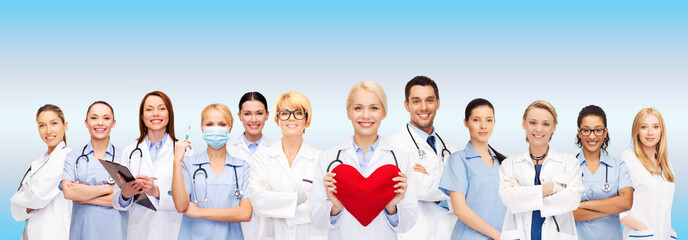 Sticker - smiling doctors and nurses with red heart