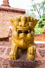 Golden lion statue decoration in temple