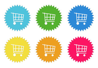 Wall Mural - set of colorful stickers icons with shopping cart symbol