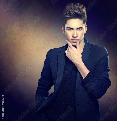 Naklejka dekoracyjna Fashion young model man portrait. Handsome guy