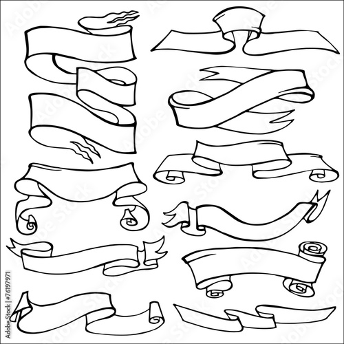Old Ribbon Banner Set Hand Drawing Outline Buy This Stock