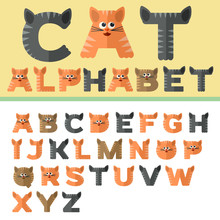 Alphabet In Flat Design In Cat's Style