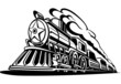 retro locomotive with smoke black and white, icon, railroad, vec