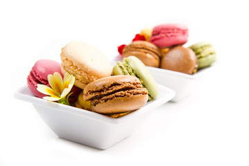 white bowl with colored macaroons