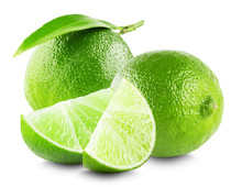 Lime With Slices And Leaf Isolated On White Background