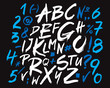 Vector alphabet and letters written with a brush.
