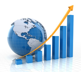 Wall Mural - Growth chart with globe, 3d render