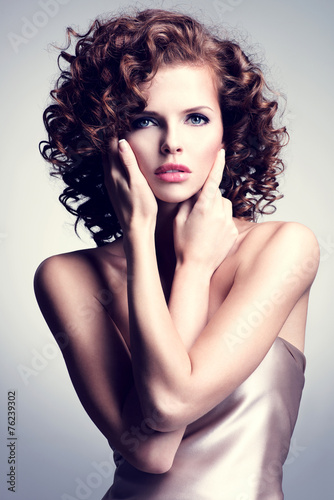 Obraz w ramie Beautiful woman with glamour makeup and stylish hairstyle.