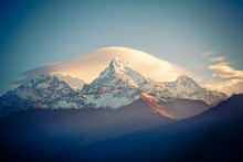 Mount Annapurna At Sunrise In Himalayas Range Nepal