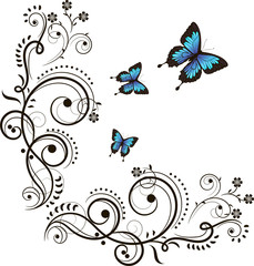 Wall Mural - Butterfly and floral ornament