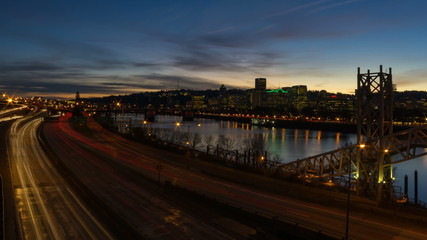 Wall Mural - Time Lapse of Freeway Traffic with Portland OR Cityscape