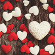 Valentine day wood background with white and red hearts