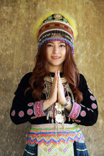 Traditionally Dressed Mhong Hill Tribe Woman Pay Respect