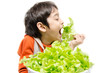 © wckiw - Little boy eating fresh green organic vegetable on white backgro