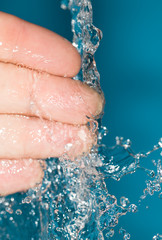 Wall Mural - fingers in water on a blue background