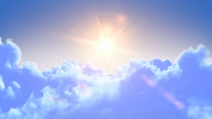 Wall Mural - Slow flight above the clouds. 3d animation, loop. 4K