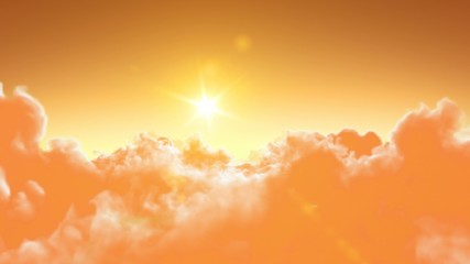 Wall Mural - Flying over the morning clouds. 3d animation,  loop. 4K