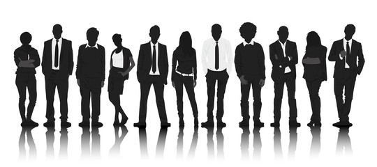 Poster - Silhouettes Business People Row Waiting Teamwork Concept