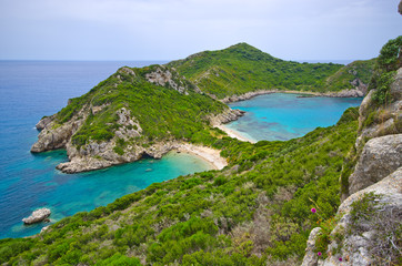 Canvas Print - Famous 2 side Porto Timoni beach, Corfu, Greece