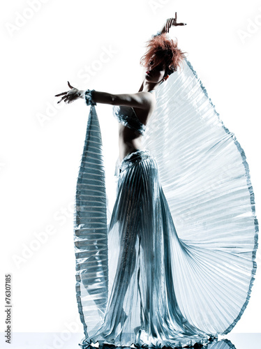 Naklejka ścienna woman with transparency silk dress silhouette